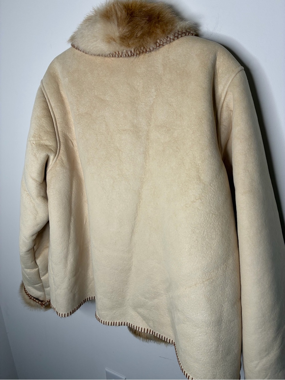 Coldwater Creek Boho, Gorpore, Cream Shearling Jacket with Brown Fur Trim 2X - Picture 5 of 13